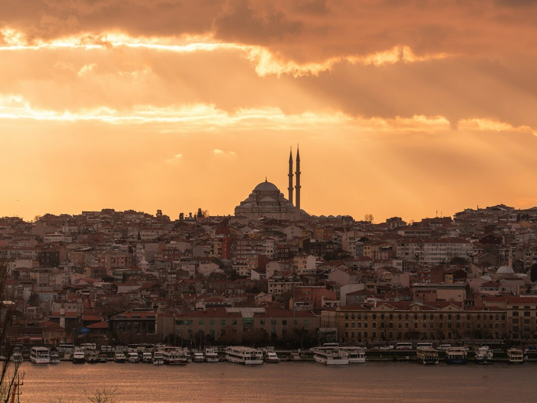 Istanbul skyline with mosques and the Bosphorus at sunrise